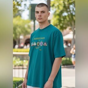 Vintage Embroidered Disneyland Green Graphic Tee Mickey Inc XXL